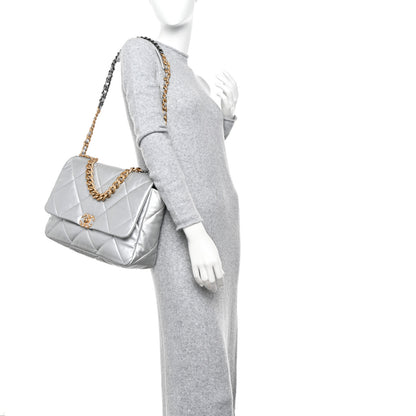 Chanel Metallic Goatskin Quilted Maxi Chanel 19 Flap Silver 2 of 10