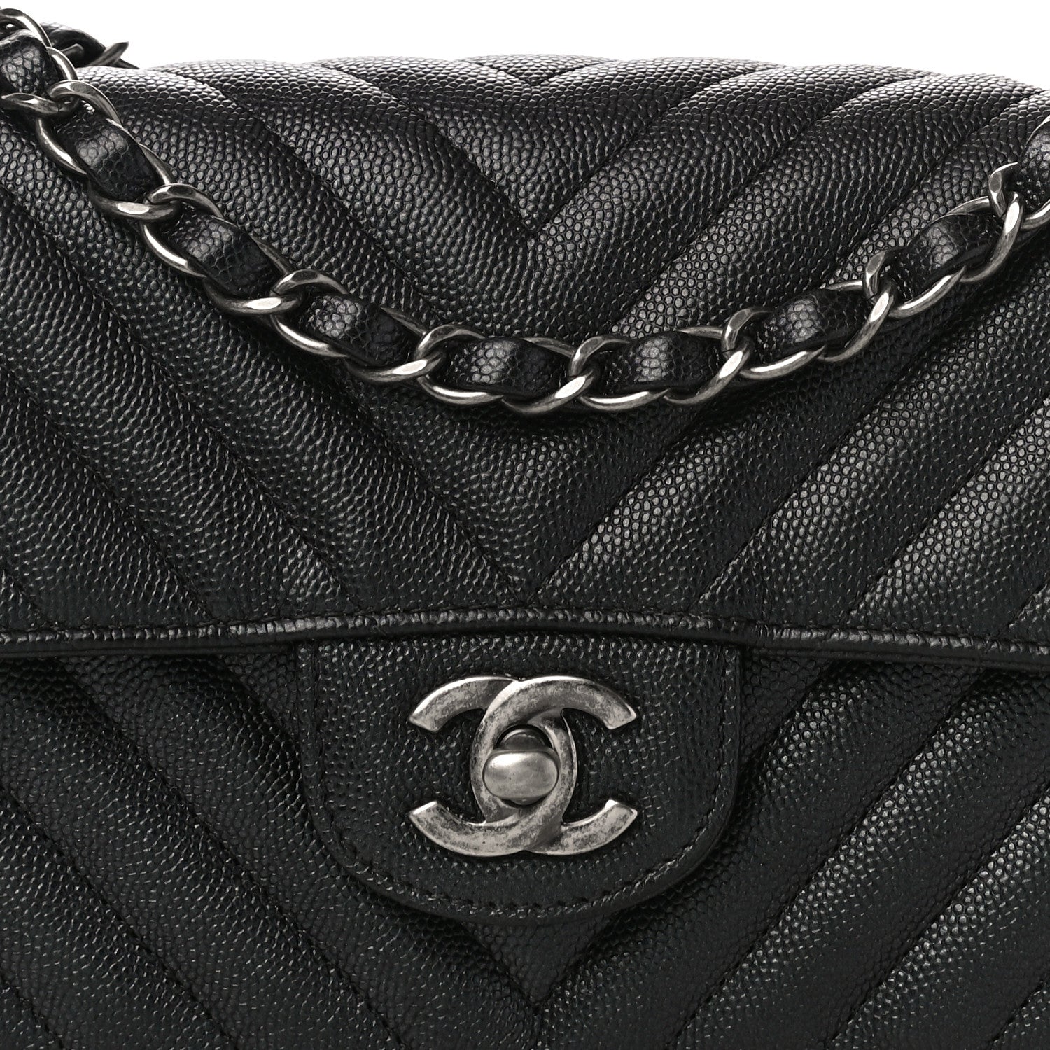 Chanel Caviar Chevron Quilted Mini Rectangular Flap Black 8 of 13