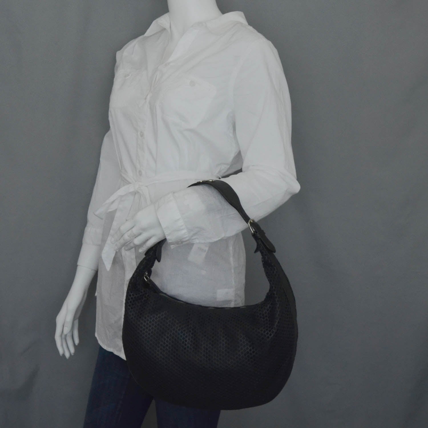 Christian Dior Leather Perforated Hobo Black 2 of 11