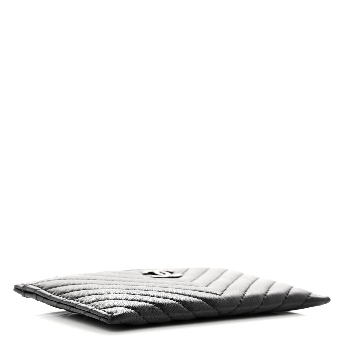 Lambskin Chevron Quilted Card Holder So Black