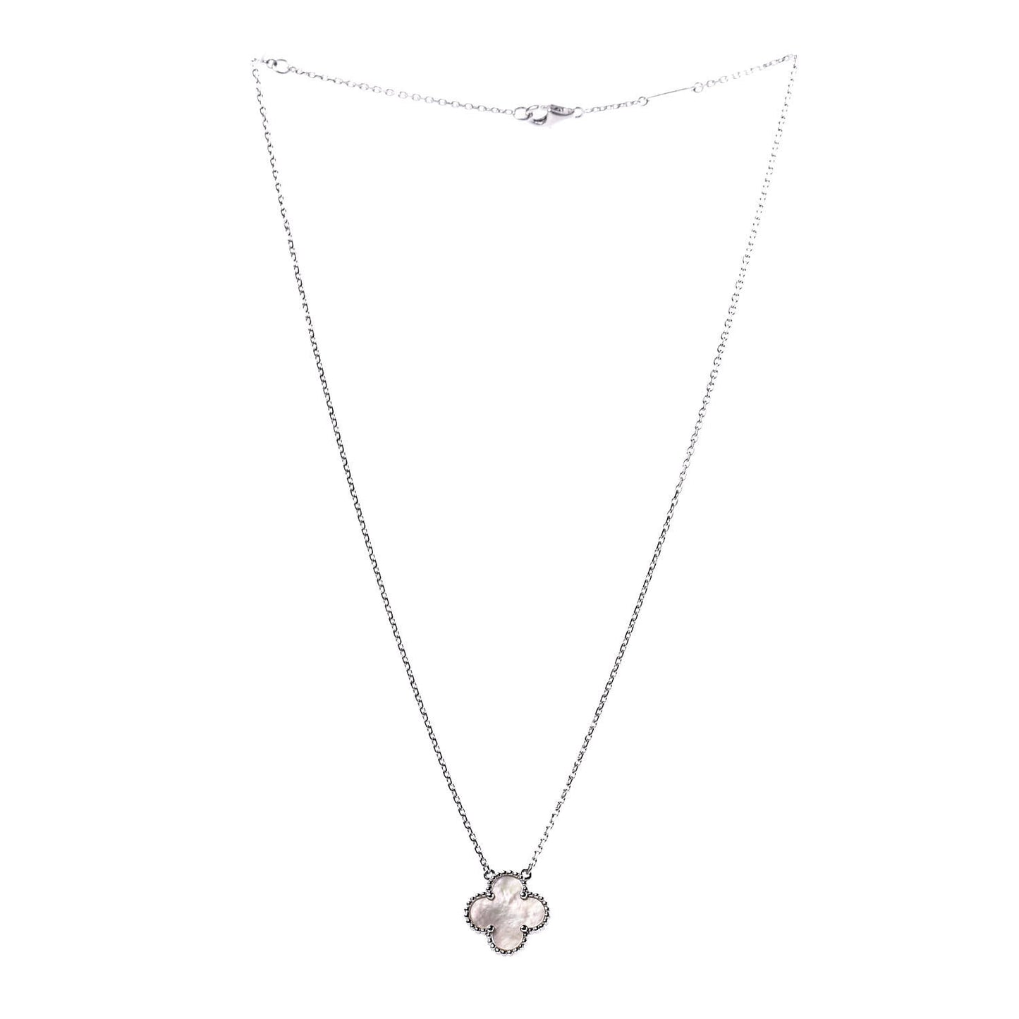 18K White Gold Mother of Pearl Vintage Alhambra Pendant Necklace