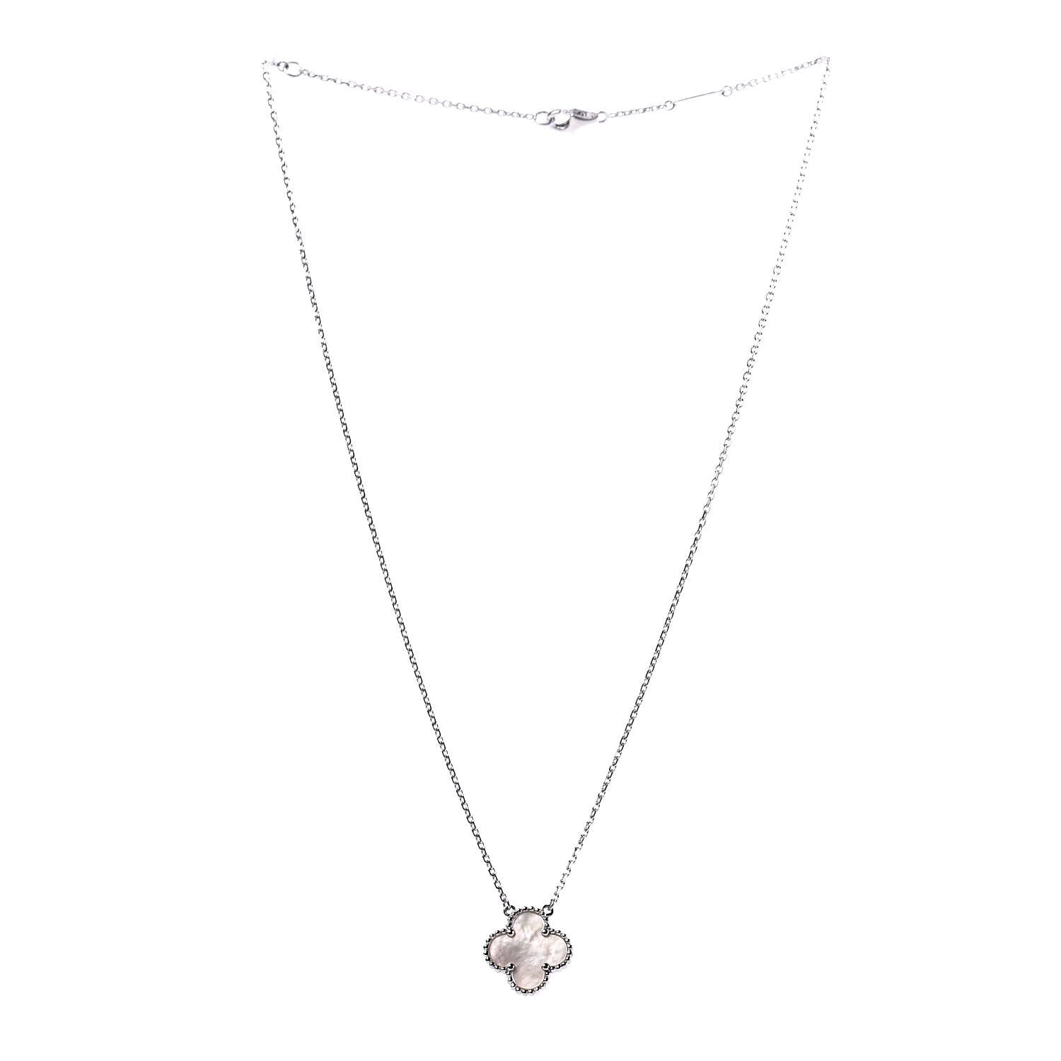 Van Cleef & Arpels 18K White Gold Mother of Pearl Vintage Alhambra Pendant Necklace 3 of 7