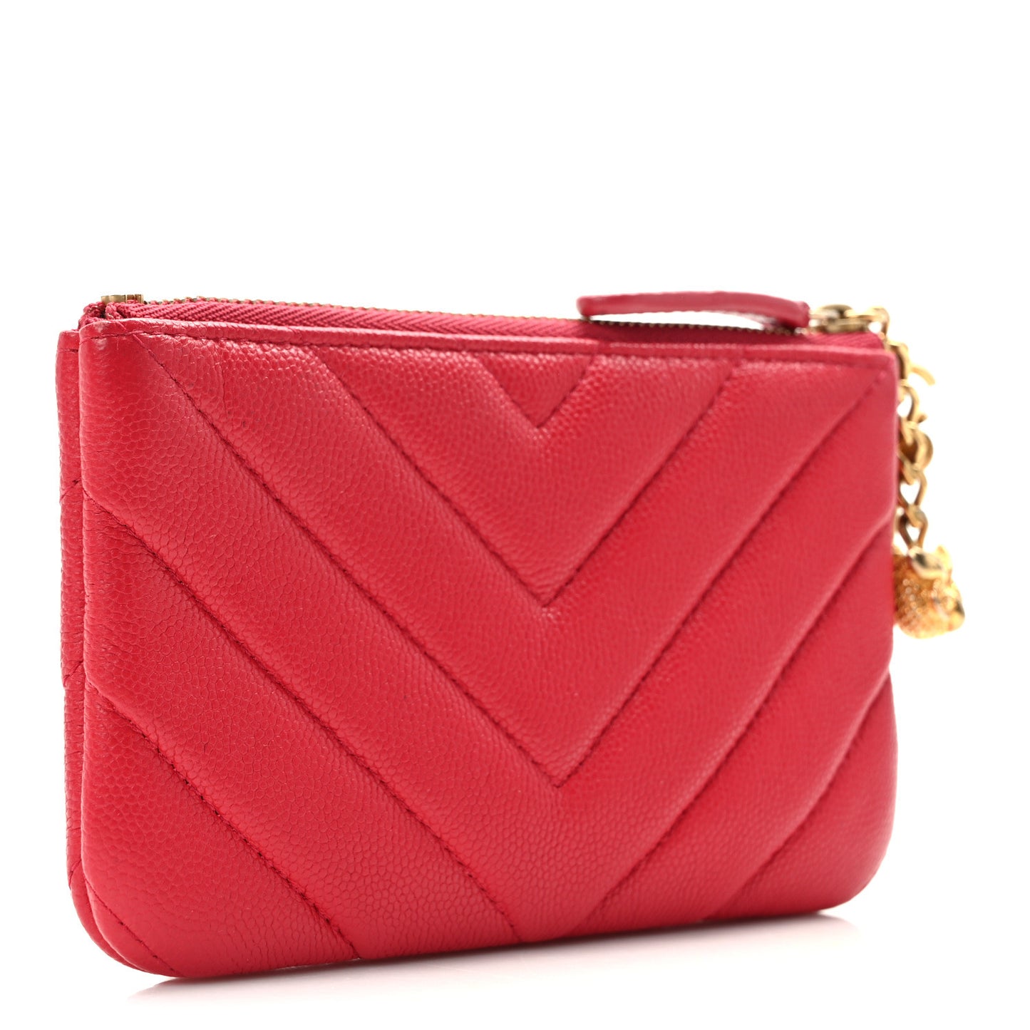 Caviar Chevron Quilted Small Ancient Greek Charms Cosmetic Case Red