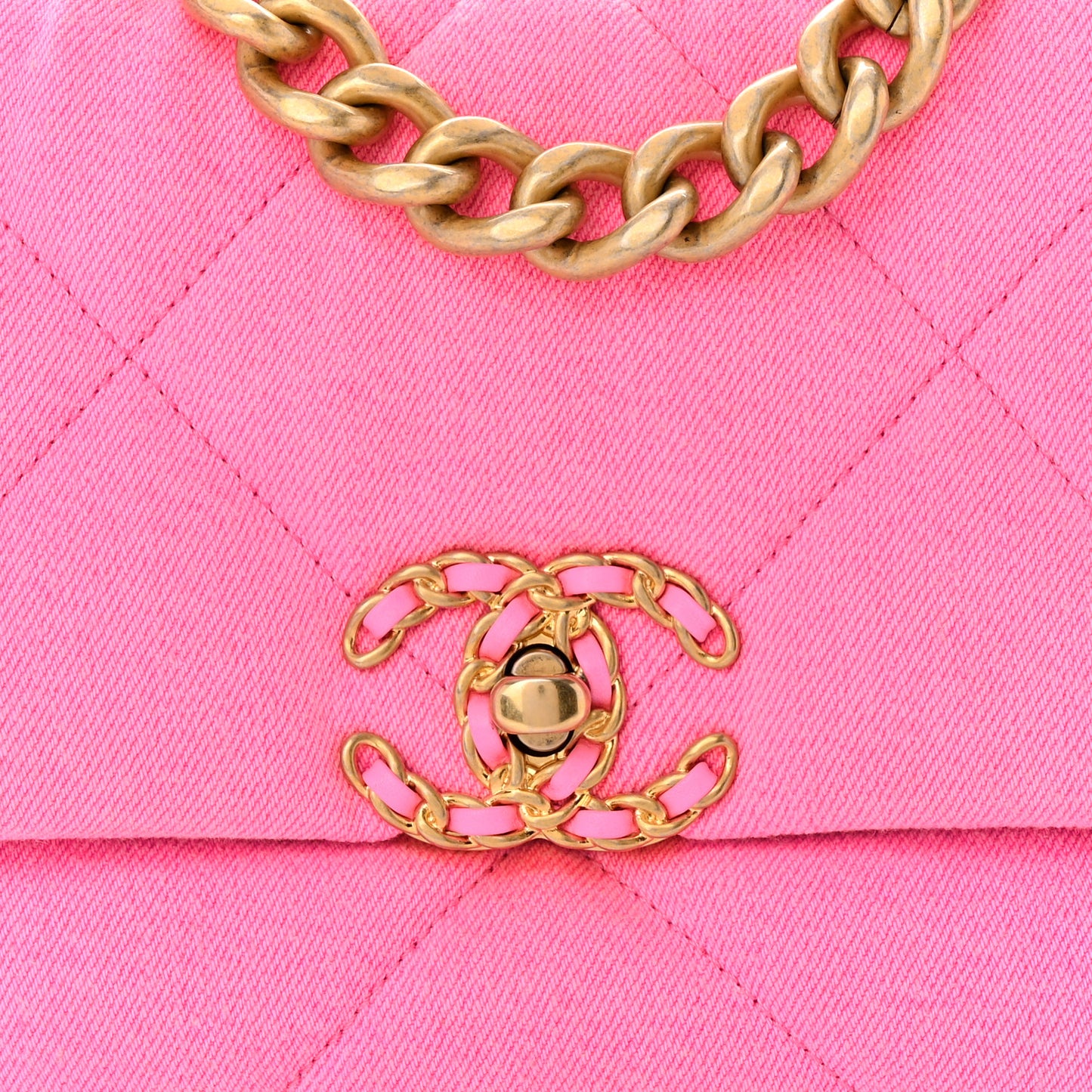 Denim Quilted Medium Chanel 19 Flap Neon Pink