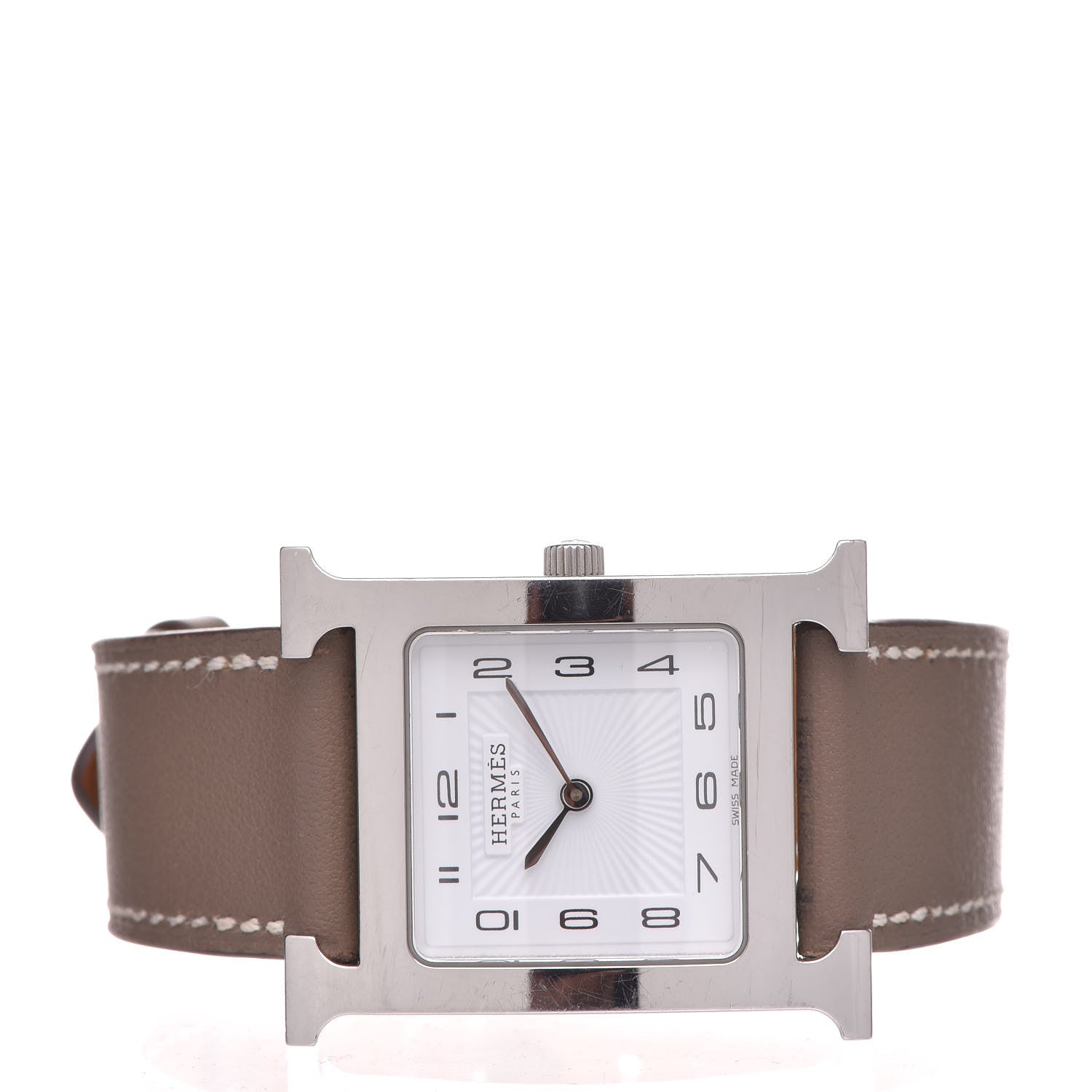 Hermes Stainless Steel Swift 26mm Heure H Hour Quartz Watch Etoupe 3 of 13