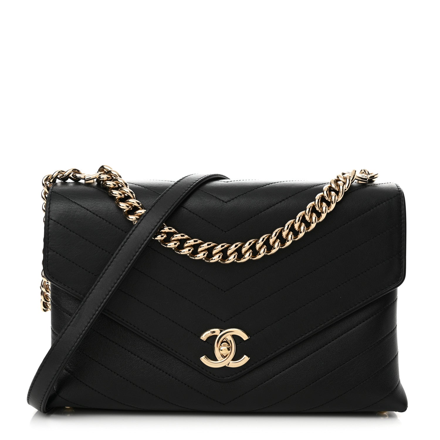 Chanel Calfskin Chevron Stitched Medium Coco Flap Bag Black 1 of 12
