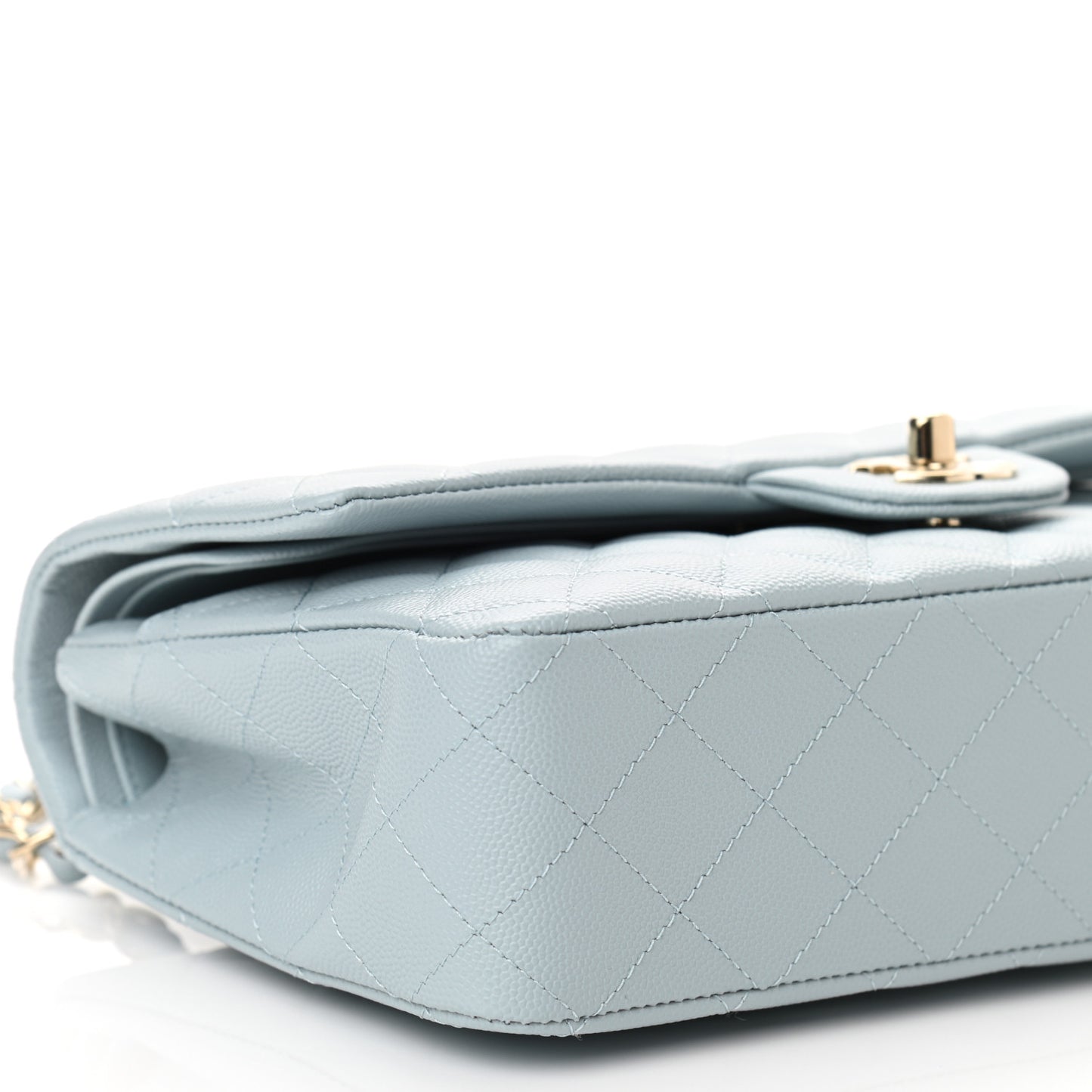 Caviar Quilted Medium Double Flap Light Blue