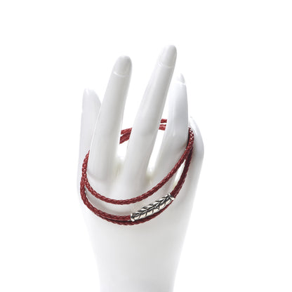 David Yurman Sterling Silver Leather Mens Chevron Triple-Wrap Bracelet Red 2 of 5