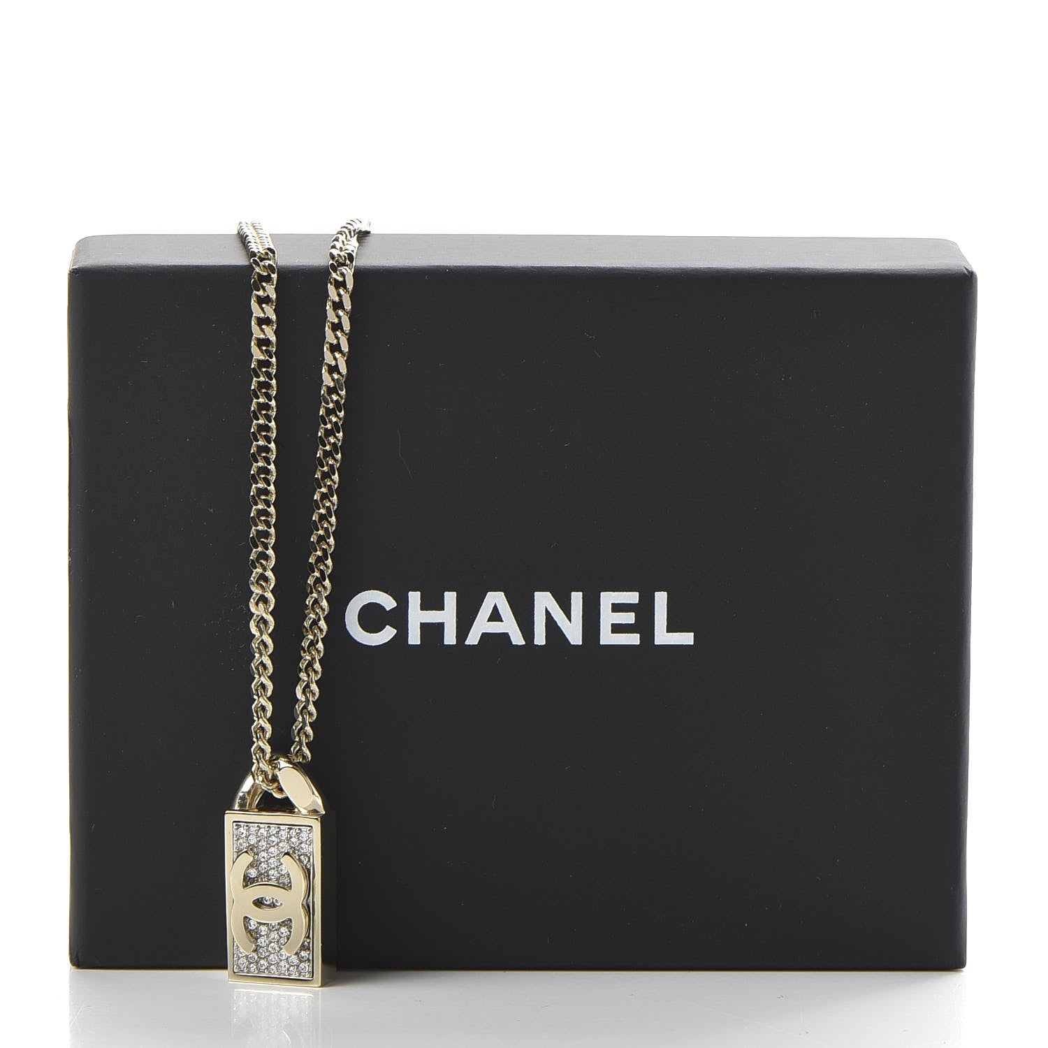 Chanel Crystal Dog Tag Charm Necklace Gold 7 of 7