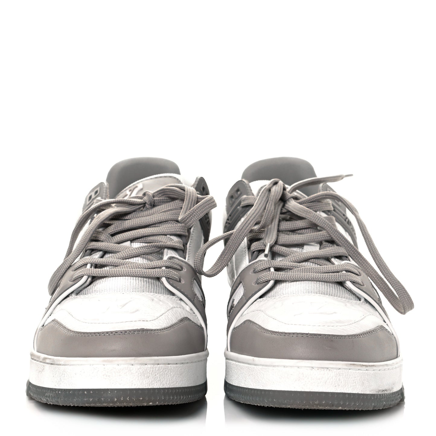 Calfskin Embossed Monogram Mens LV Trainer Sneakers 7.5 Grey