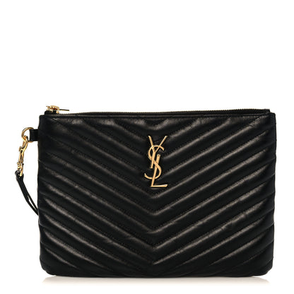 Saint Laurent Calfskin Matelasse Chevron Monogram A5 Wristlet Black 1 of 8