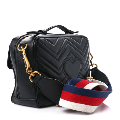 Gucci Calfskin Matelasse Sylvie Web Small GG Marmont Top Handle Shoulder Bag Black 3 of 12