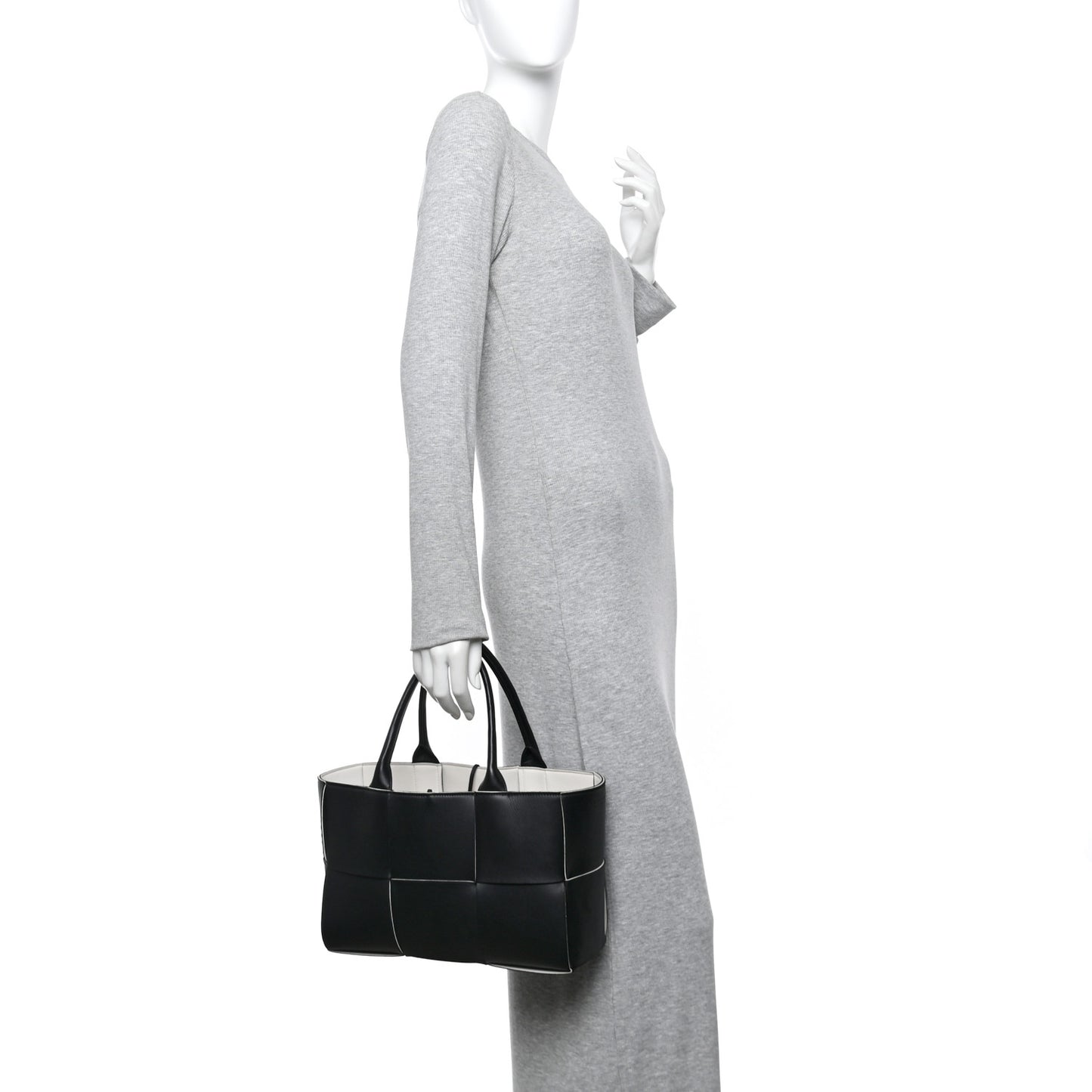 Nappa Maxi Intrecciato Small Arco Tote Black White
