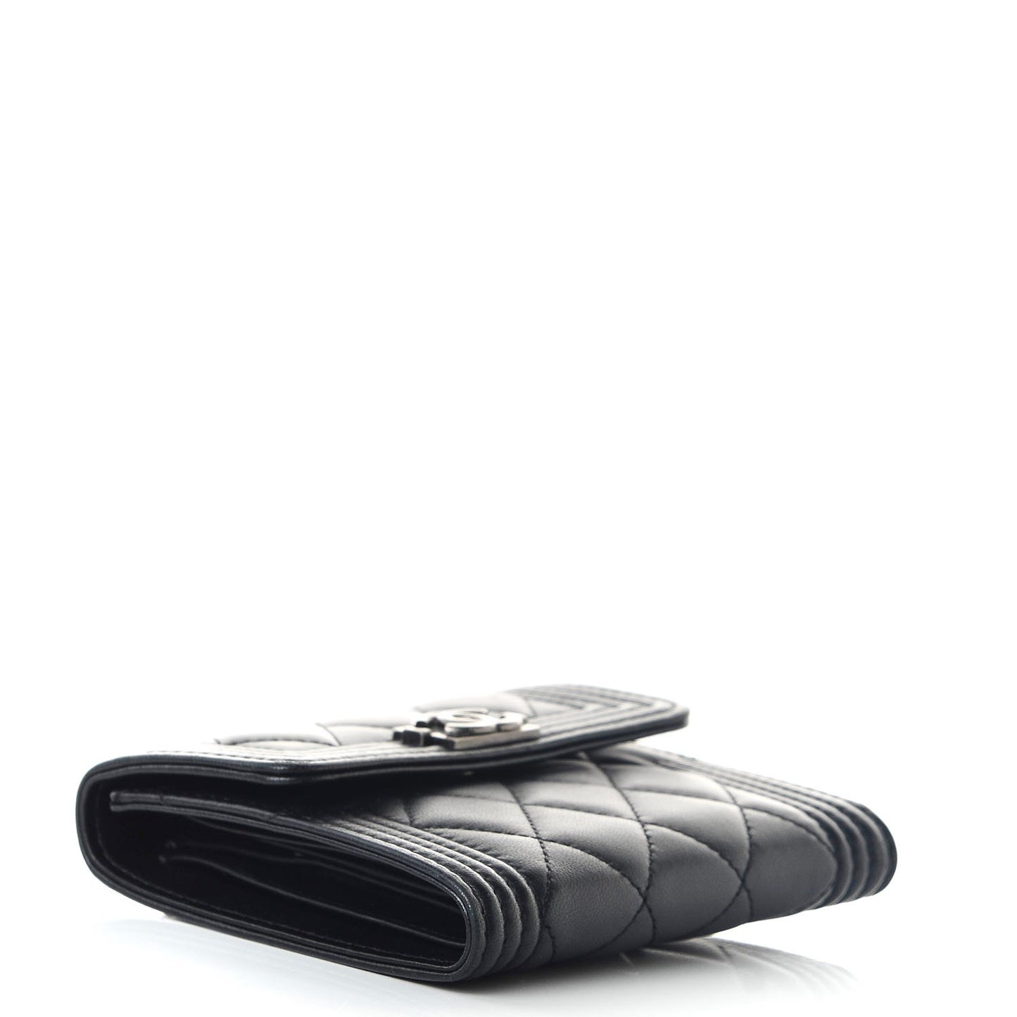 Lambskin Quilted Compact Boy Wallet Black