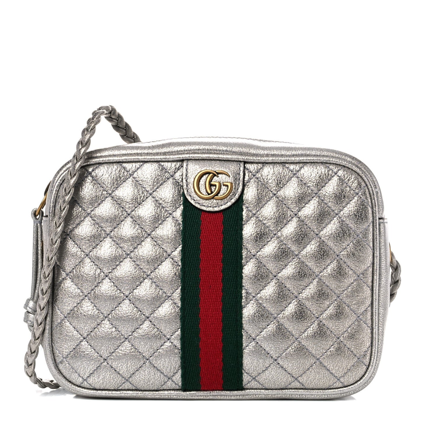Laminated Nappa Web Trapuntata Mini GG Shoulder Bag Argento