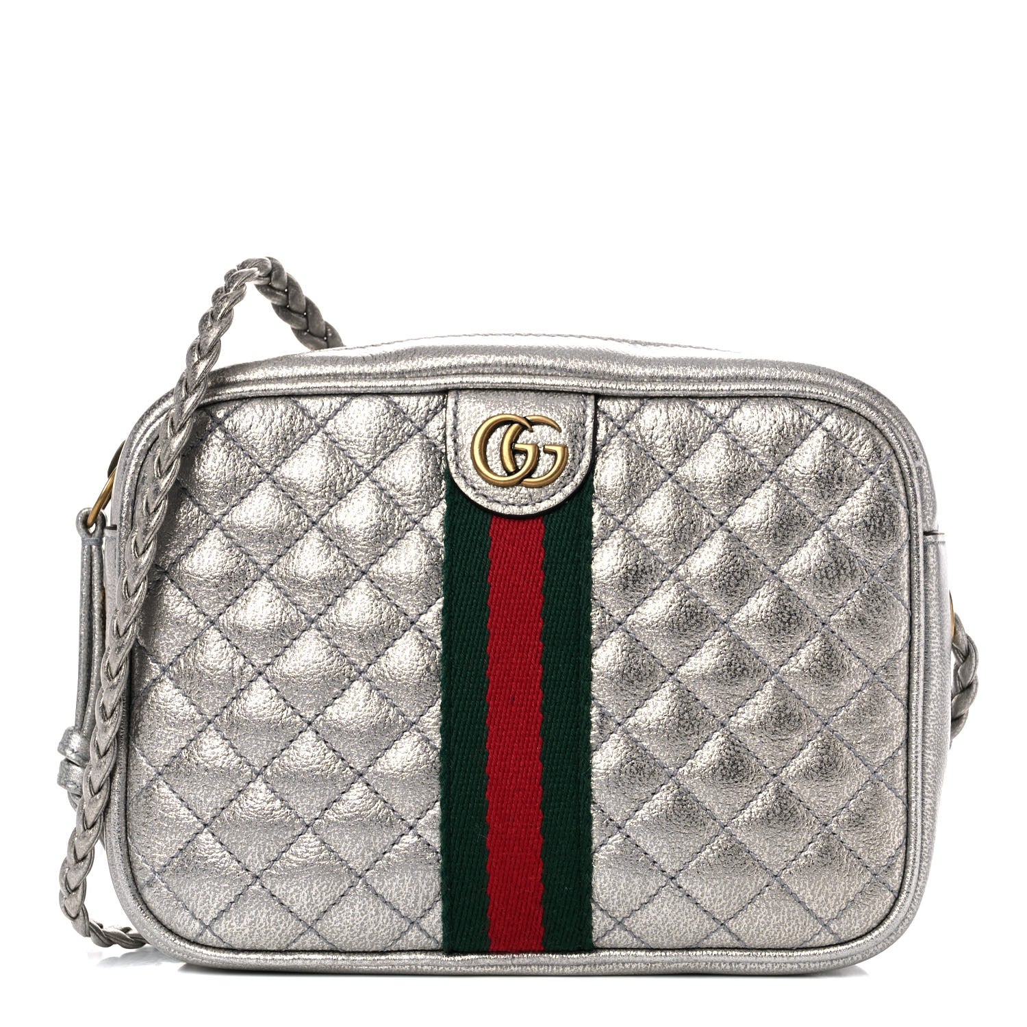 Gucci Laminated Nappa Web Trapuntata Mini GG Shoulder Bag Argento 1 of 8