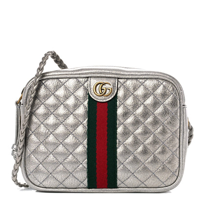Gucci Laminated Nappa Web Trapuntata Mini GG Shoulder Bag Argento 1 of 8