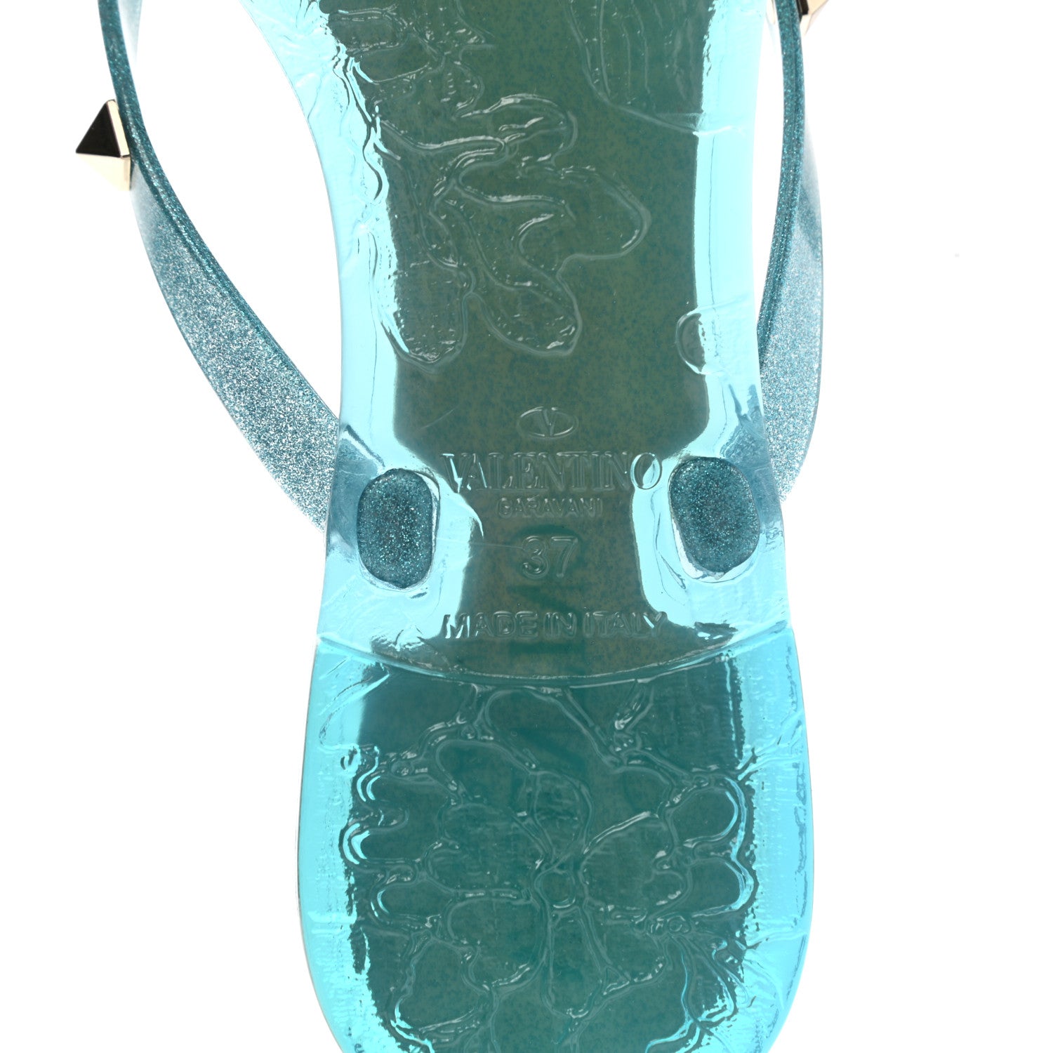 Valentino Garavani PVC Jelly Glitter Rockstud Bow Thong Sandals 37 Cerulean 7 of 8