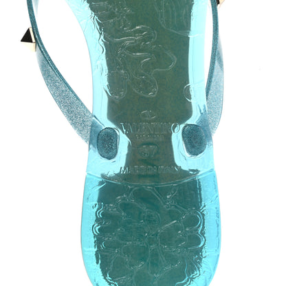 Valentino Garavani PVC Jelly Glitter Rockstud Bow Thong Sandals 37 Cerulean 7 of 8