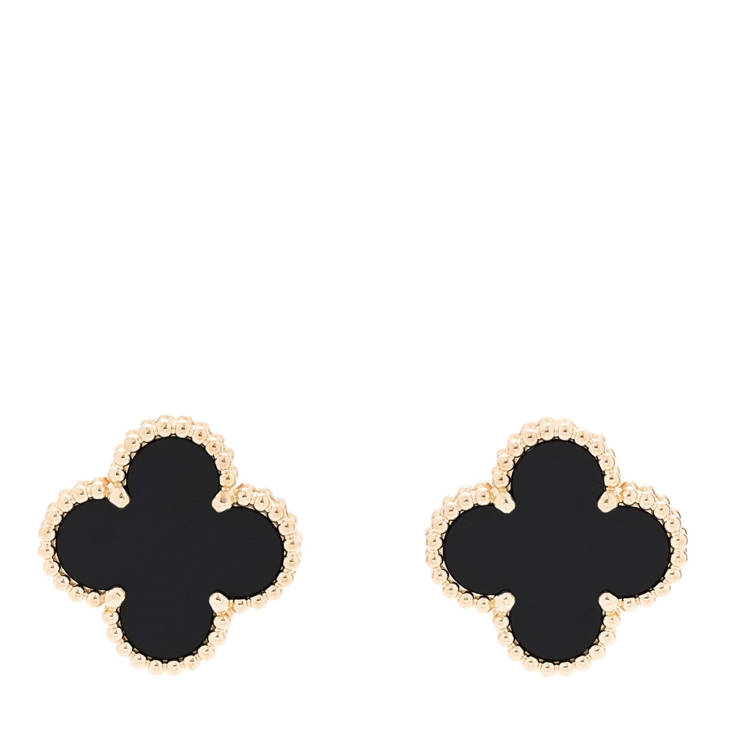18K Yellow Gold Black Onyx Vintage Alhambra Earrings
