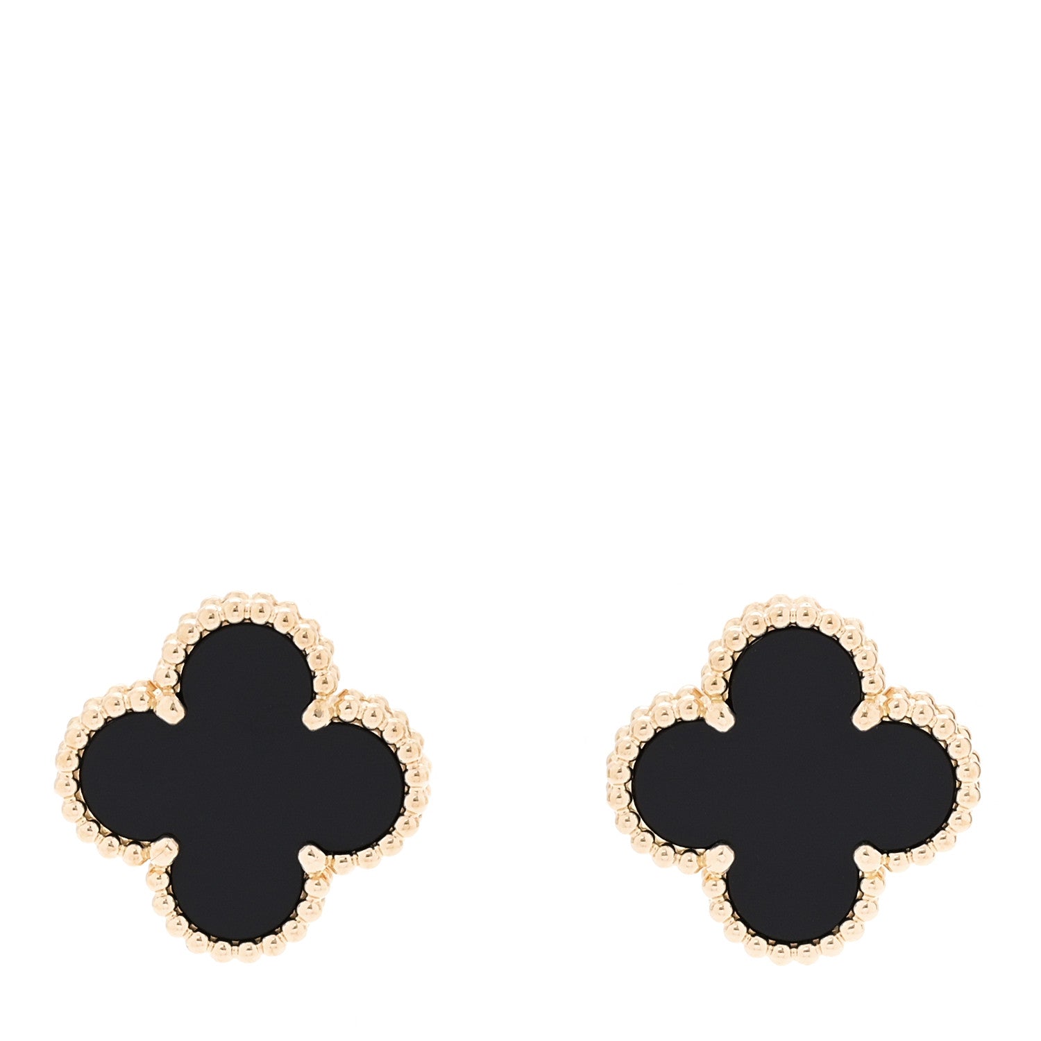 Van Cleef & Arpels 18K Yellow Gold Black Onyx Vintage Alhambra Earrings 1 of 5