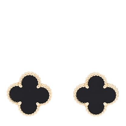 Van Cleef & Arpels 18K Yellow Gold Black Onyx Vintage Alhambra Earrings 1 of 5