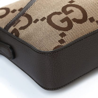 Gucci Monogram Jumbo GG Textured Dollar Calfskin Web Messenger Shoulder Bag Camel Ebony New Acero 12 of 12