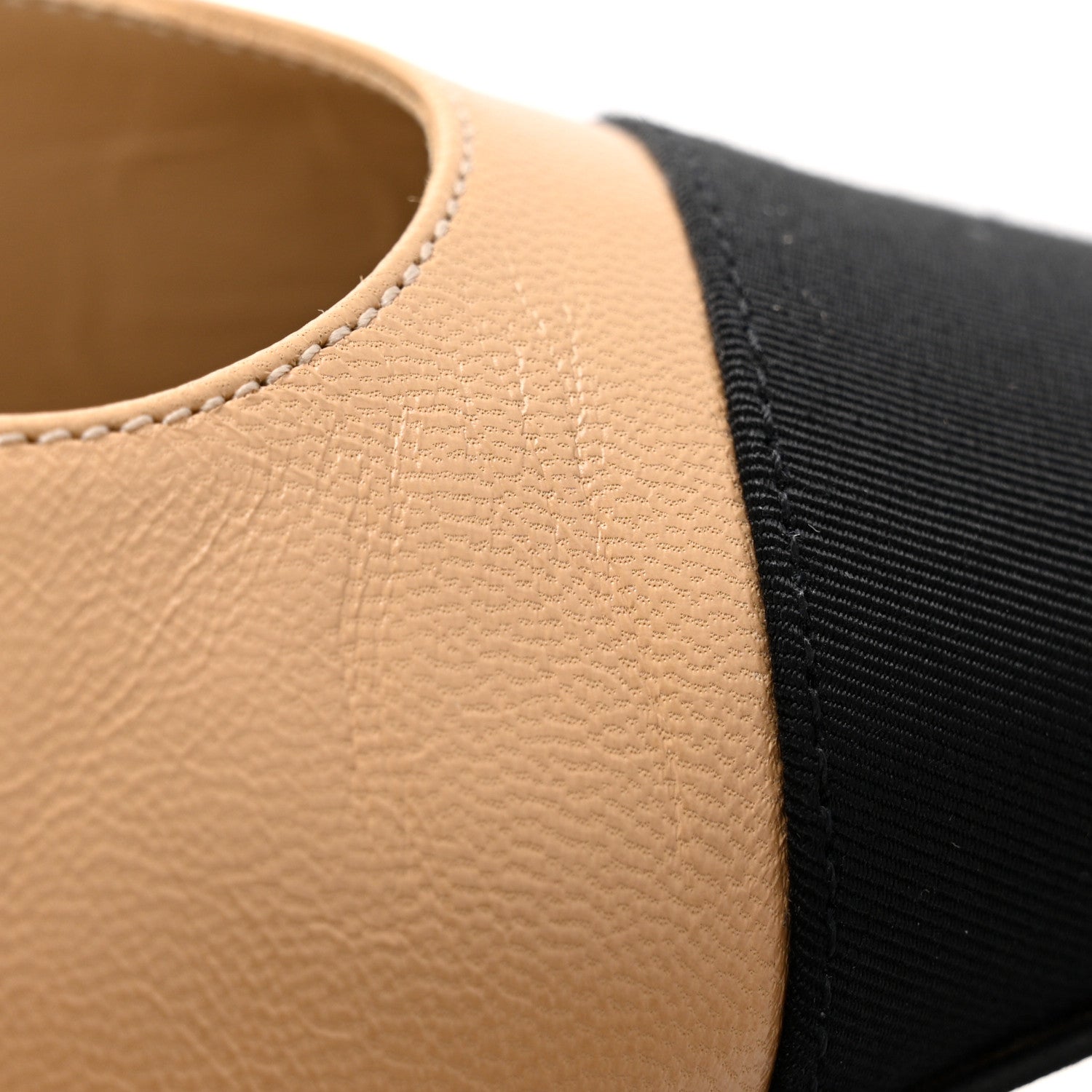 Chanel Goatskin Grosgrain Cap Toe CC Slingback Pumps 36 Beige Black 12 of 13