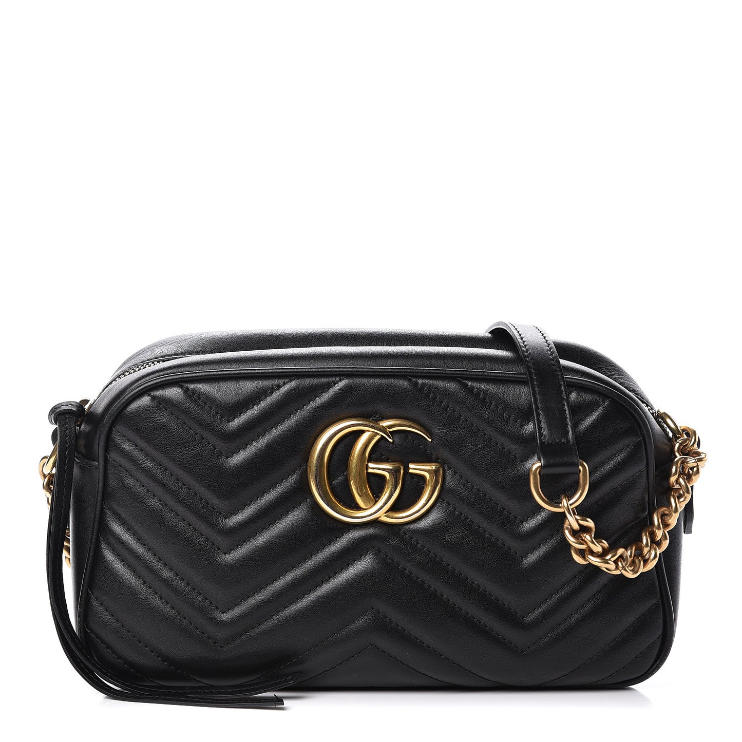 Calfskin Matelasse Small GG Marmont Chain Shoulder Bag Black