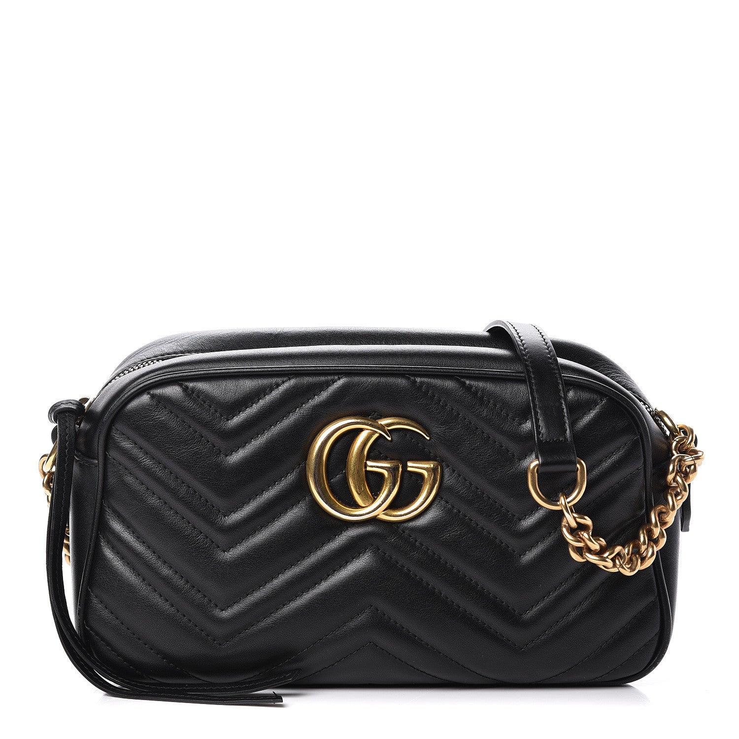 Gucci Calfskin Matelasse Small GG Marmont Chain Shoulder Bag Black 1 of 11