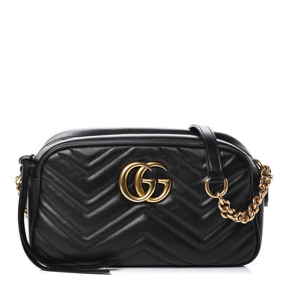 Gucci Calfskin Matelasse Small GG Marmont Chain Shoulder Bag Black 1 of 11