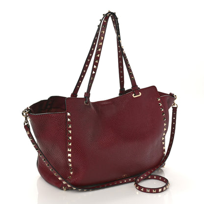 Valentino Garavani Pebbled Calfskin Medium Rockstud Tote Camelia 3 of 9