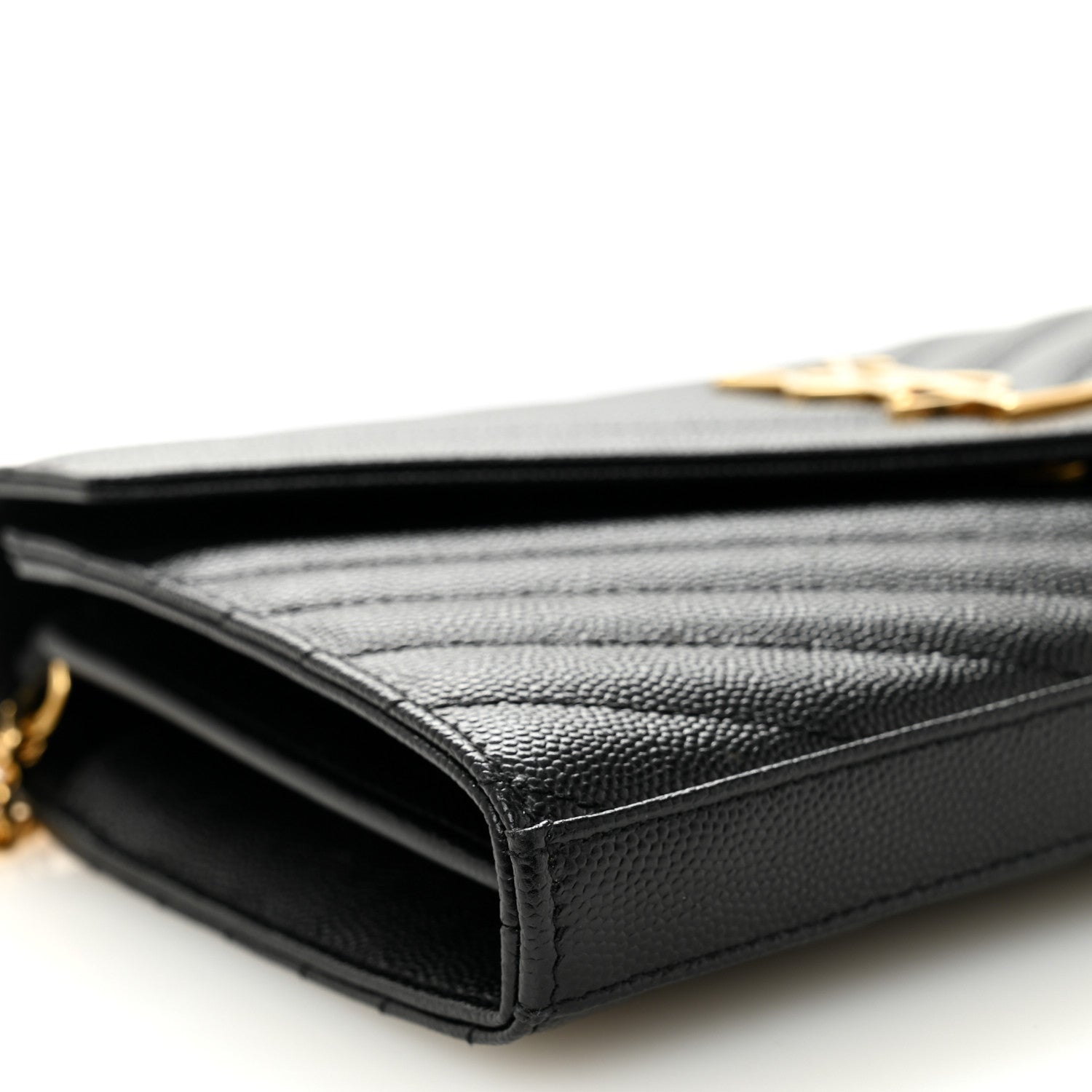 Saint Laurent Grain De Poudre Matelasse Chevron Monogram Chain Wallet Black 8 of 10