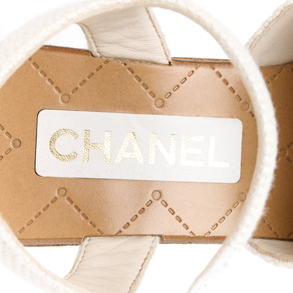 Chanel Fabric Patent Calfskin Platform Wedge Sandals 37 Ivory White 7 of 9