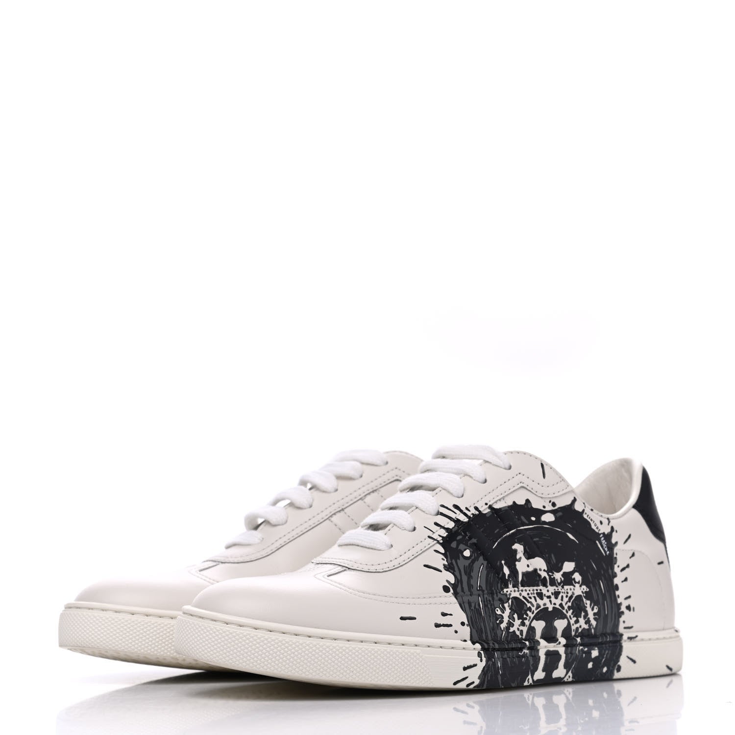 Hermes Swift Printed Peinture Fraiche Quicker Sneakers 37 White Black 3 of 13