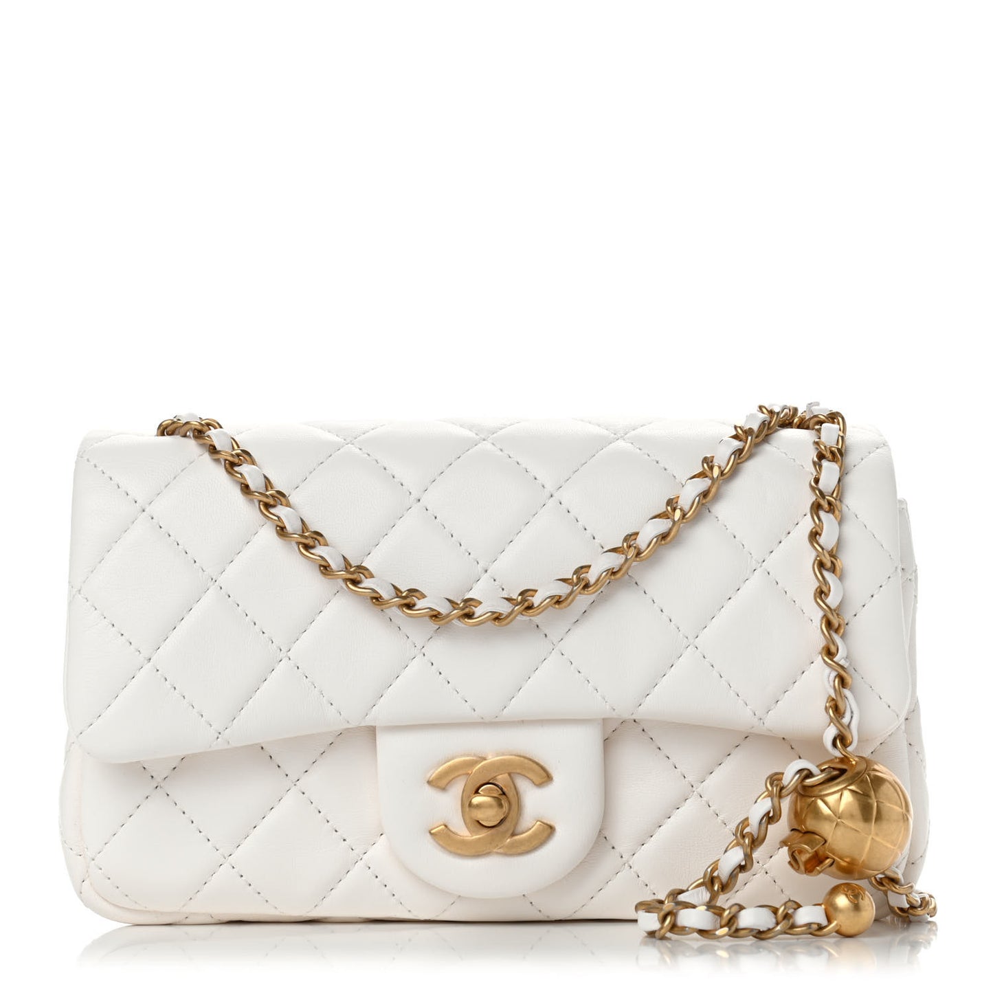 Lambskin Quilted Mini Rectangular Pearl Crush Flap White