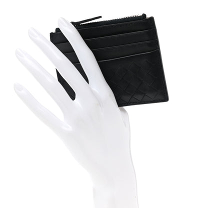 Bottega Veneta Calfskin Intrecciato Zip Card Holder Black 2 of 9