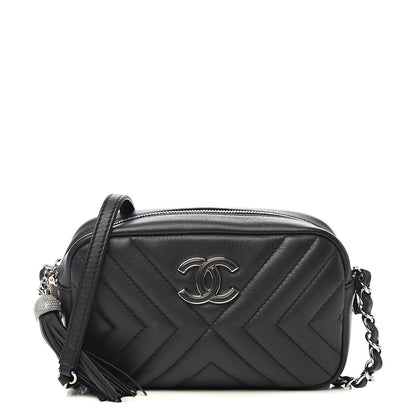 Chanel Calfskin Diagonal Chevron Quilted Tassel Camera Case Black 1 of 9