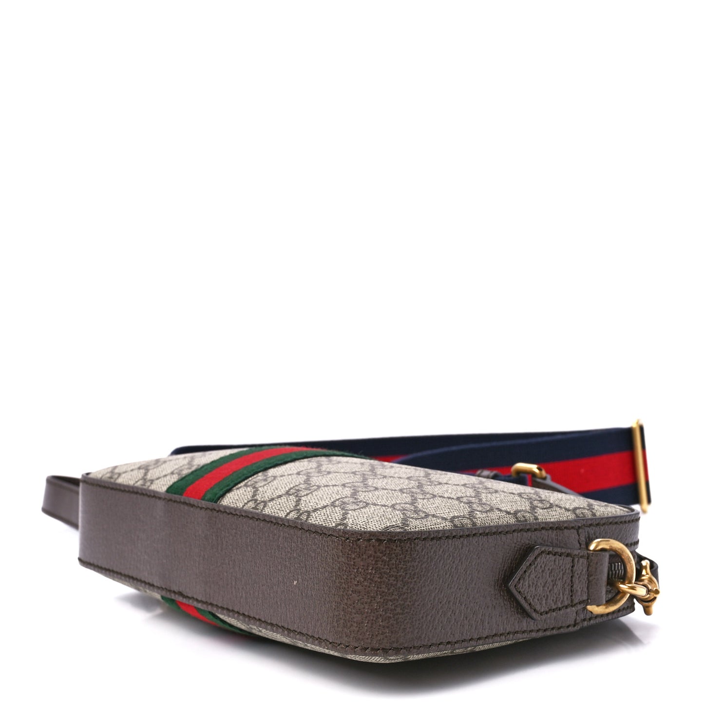 GG Supreme Monogram Textured Dollar Calfskin Web Ophidia Wristlet Shoulder Bag Beige Ebony New Acero