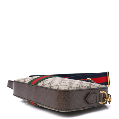 Gucci GG Supreme Monogram Textured Dollar Calfskin Web Ophidia Wristlet Shoulder Bag Beige Ebony New Acero 9 of 12
