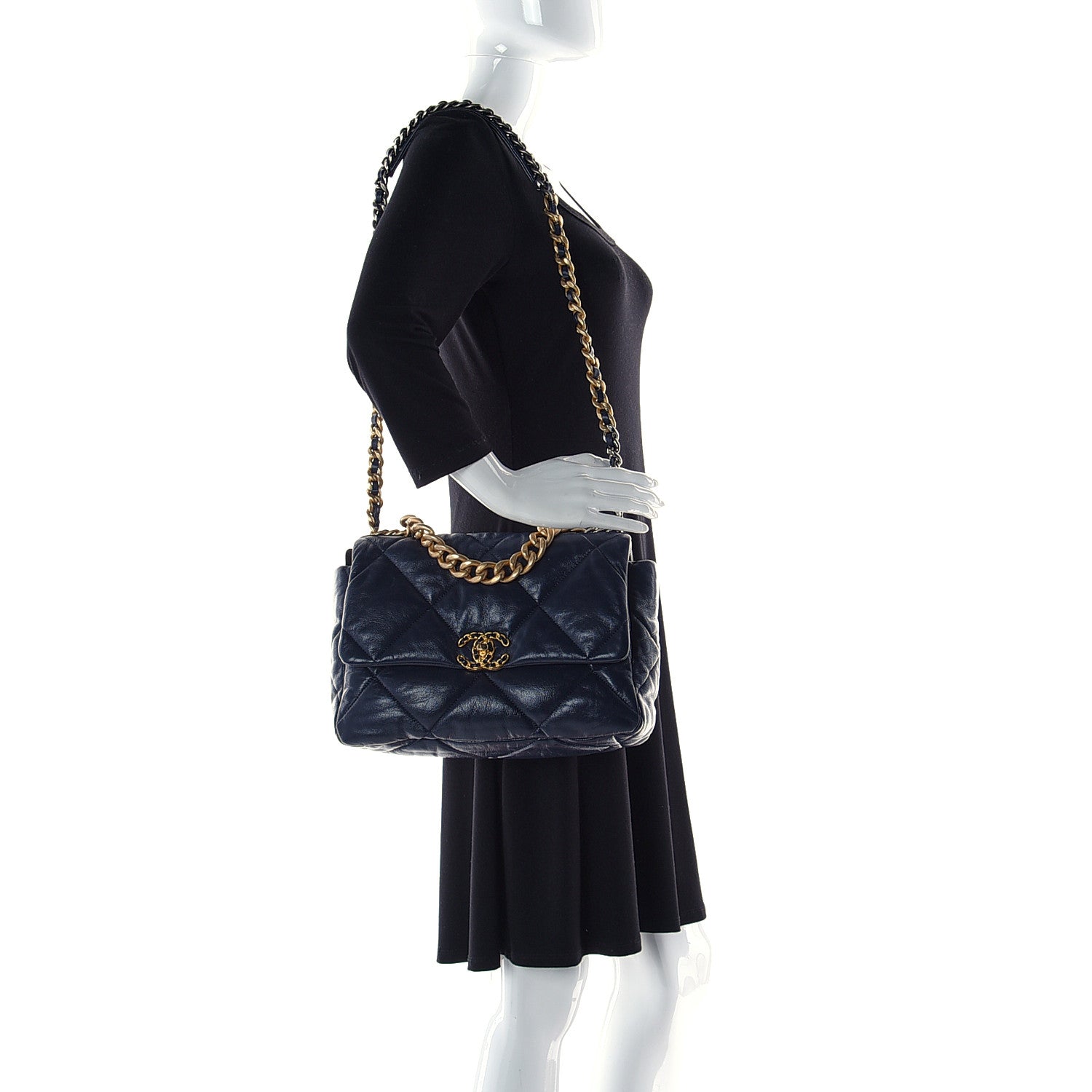 Chanel Goatskin Quilted Large Chanel 19 Flap Navy Blue 3 of 9