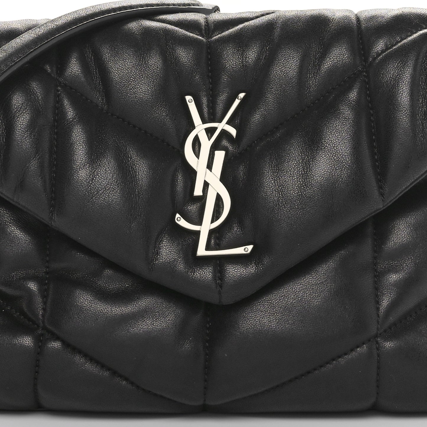 Lambskin Quilted Small Loulou Puffer Monogram Chain Satchel Black