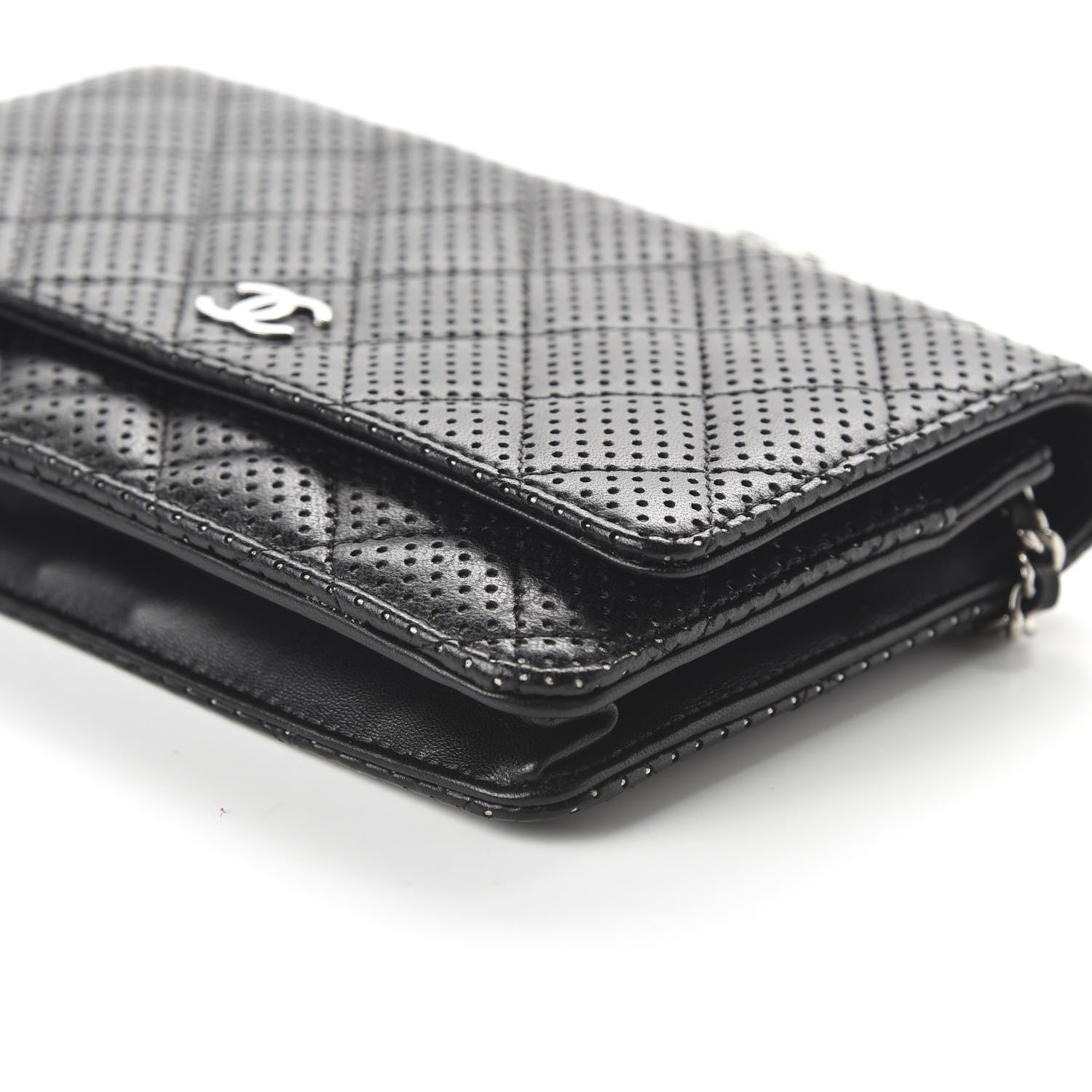 Chanel Perforated Lambskin Quilted Wallet On Chain WOC Black 7 of 11