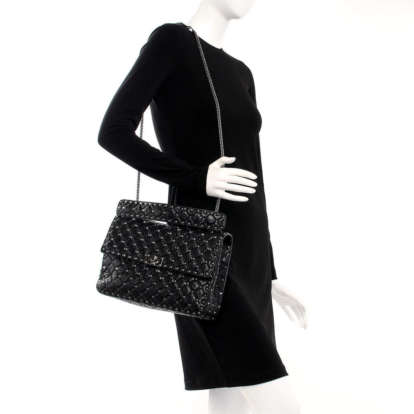 Lambskin Medium Rockstud Spike Shoulder Bag Black