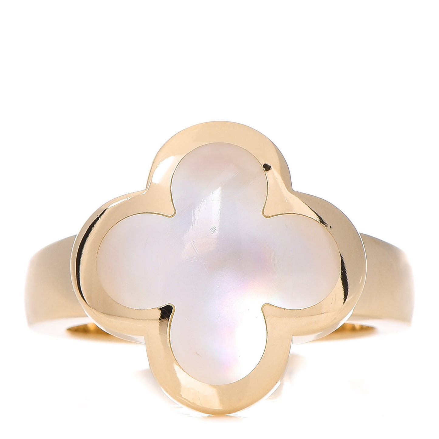 18K Yellow Gold Mother of Pearl Pure Alhambra Ring 54 6.75