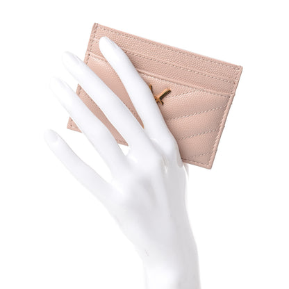 Saint Laurent Grain De Poudre Matelasse Chevron Monogram Credit Card Case Pale Pink 2 of 8