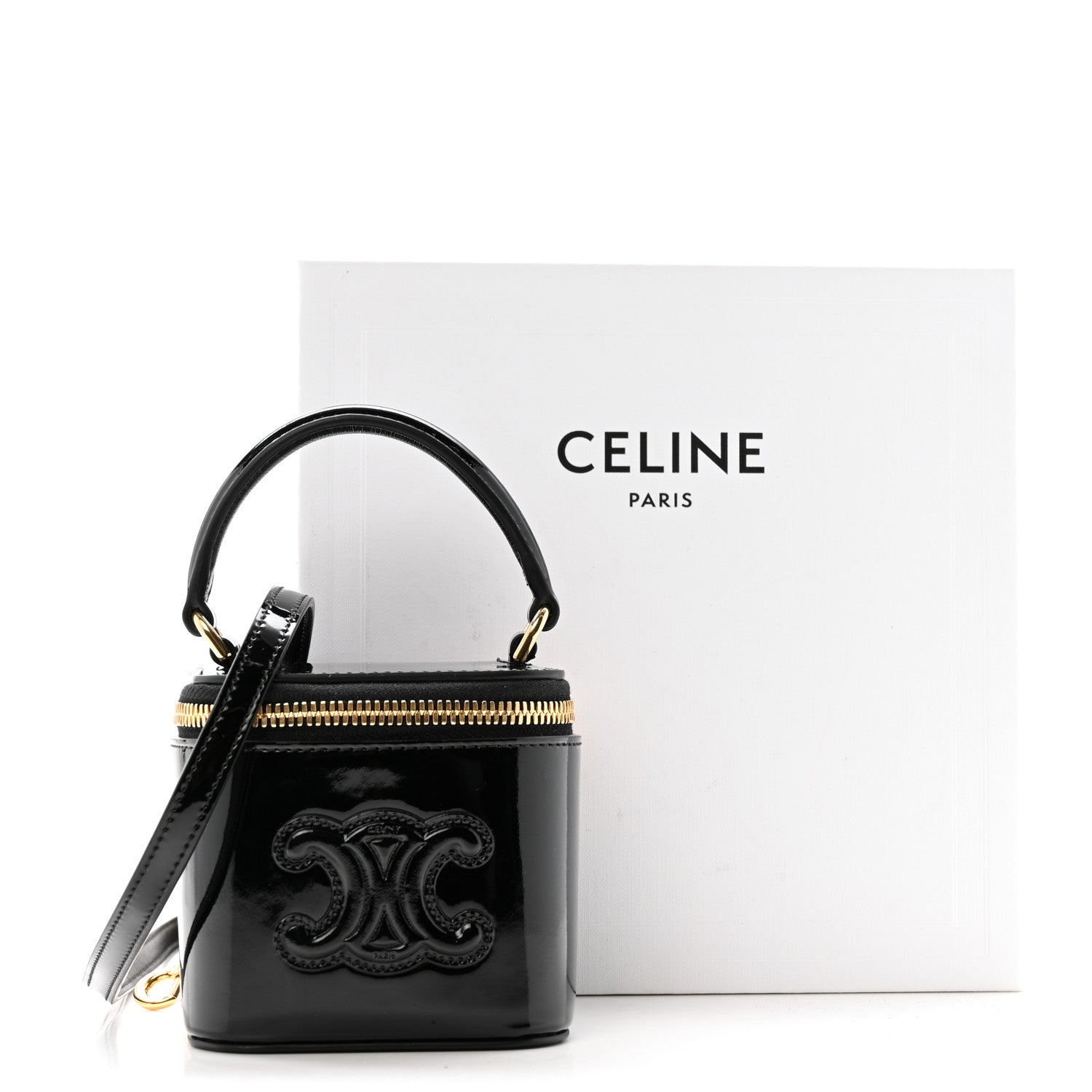 Celine Patent Calfskin Triomphe Mini Vanity Case Black 13 of 13