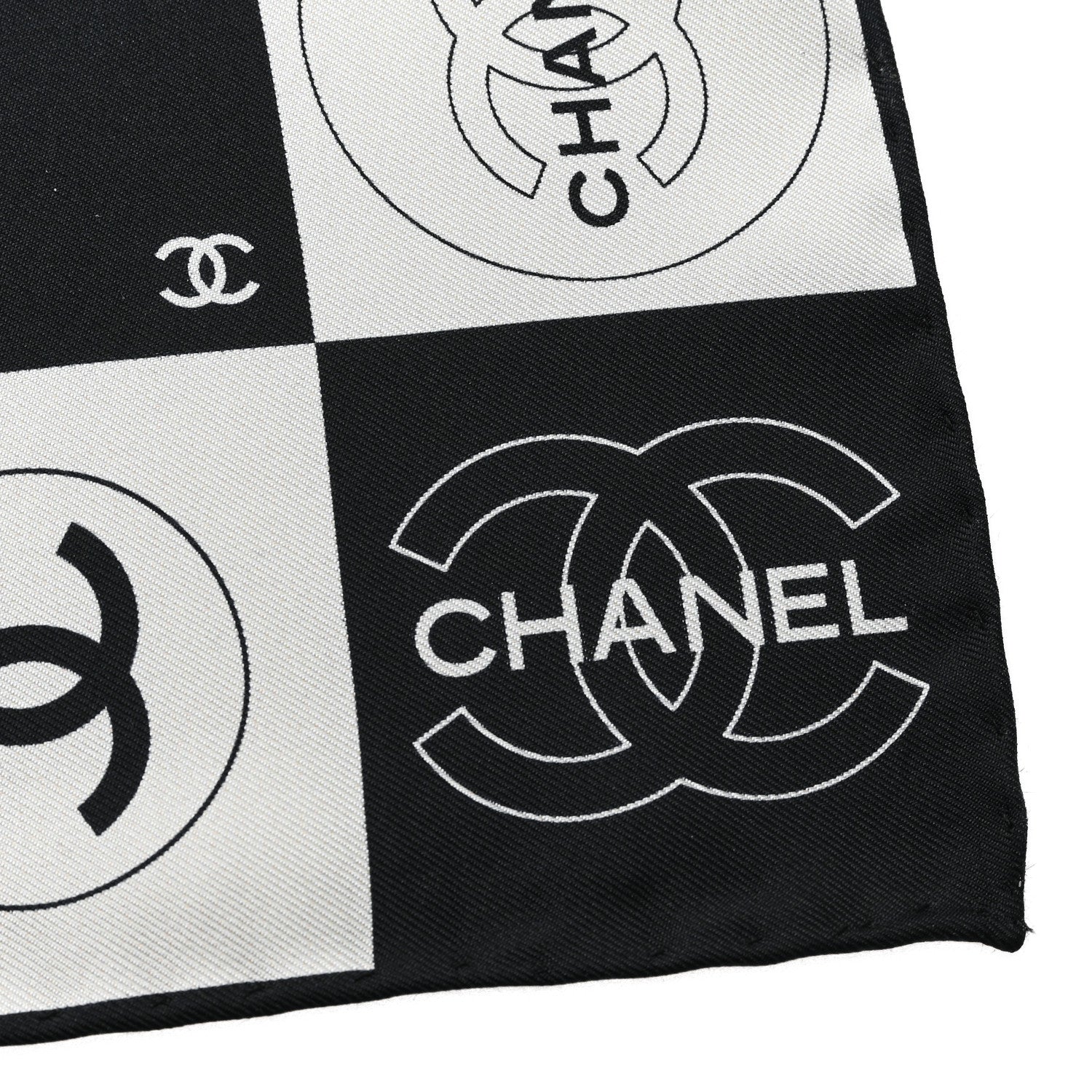 Chanel Silk CC Coco Checkered Square Scarf Black Ecru 2 of 3