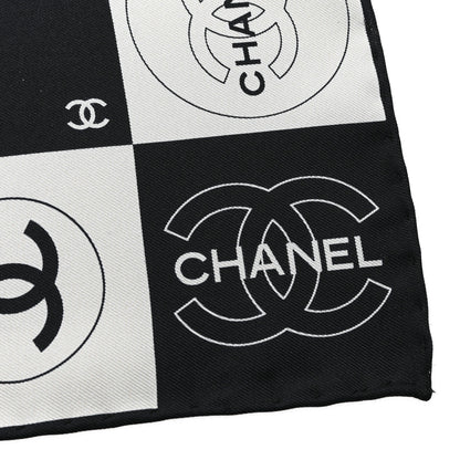 Chanel Silk CC Coco Checkered Square Scarf Black Ecru 2 of 3