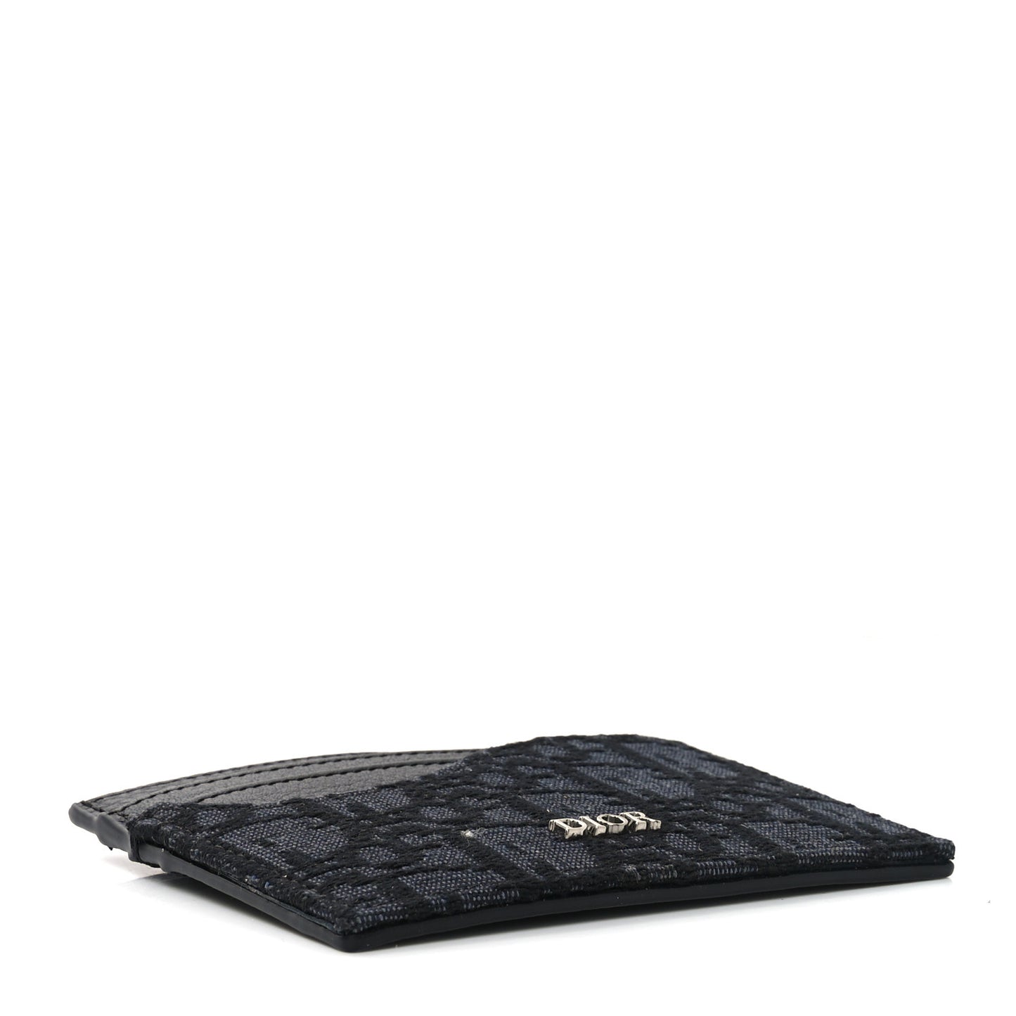 Oblique Grained Calfskin Marquetry Saddle Card Holder Black